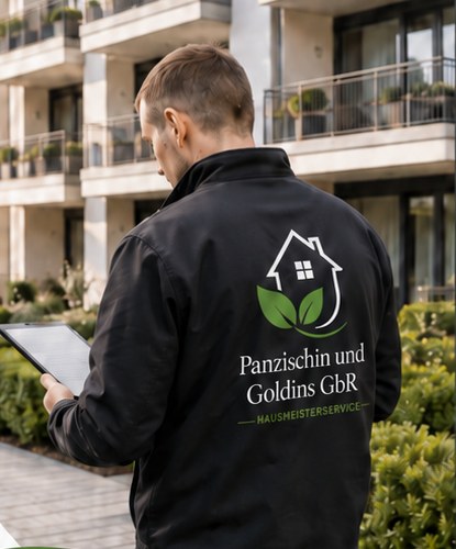 Hausmeister dokumentiert Objektkontrolle auf dem Tablet